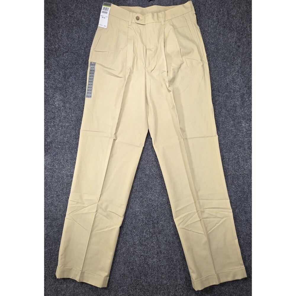Claiborne Luxury Poplin Pleated Dress Pants Men 30x32 Butter NWT Wrinkle Resist